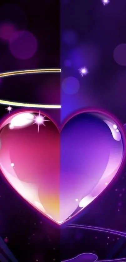 Vibrant purple heart art wallpaper with mystical aura.