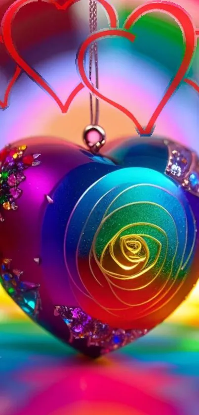 Vibrant heart art wallpaper with colorful design.