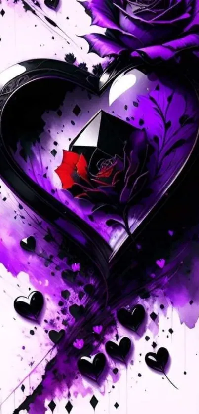 Purple heart art wallpaper with vibrant design.