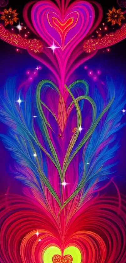 Vibrant heart-themed art wallpaper with glowing colors.