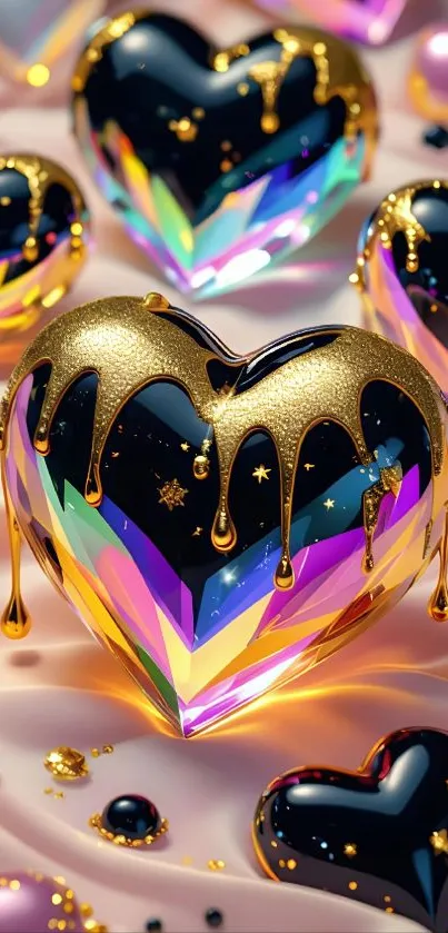 Glossy heart with gold drip and vibrant colors on mobile wallpaper.
