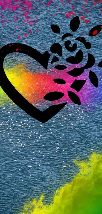 Vibrant heart design with colorful abstract background on phone wallpaper.