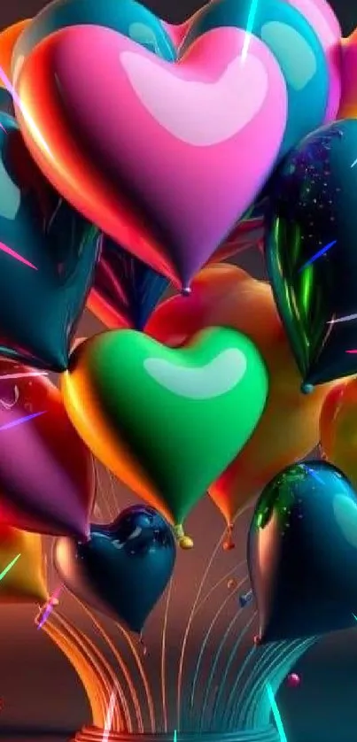 Vibrant heart-shaped balloons in colorful hues for a lively wallpaper.