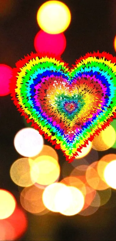 Colorful heart with bokeh lights background.