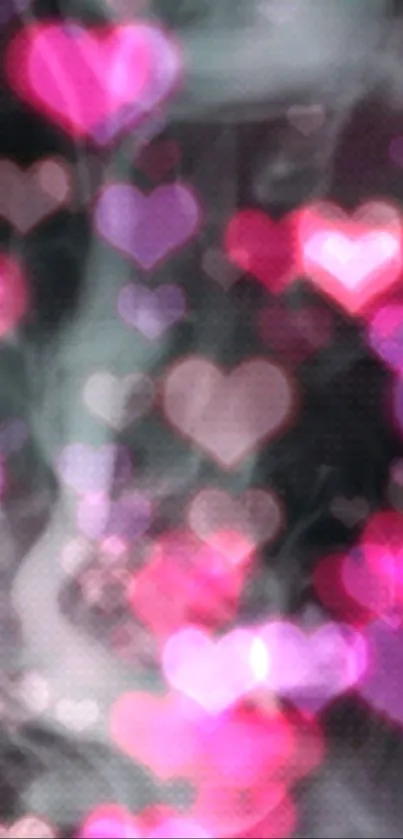 Vibrant pink heart bokeh mobile wallpaper.