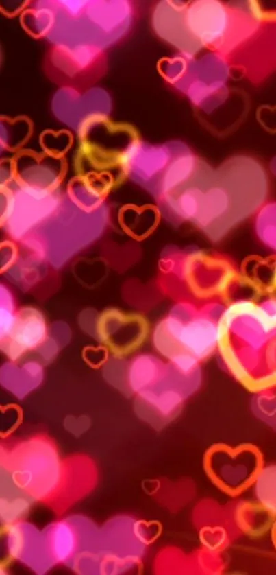 Vibrant bokeh wallpaper with colorful hearts.