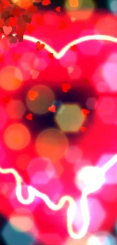 Vibrant bokeh wallpaper with a glowing heart design.