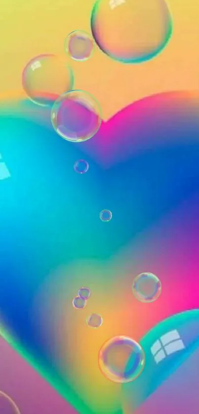 Vibrant heart with colorful bubbles wallpaper.