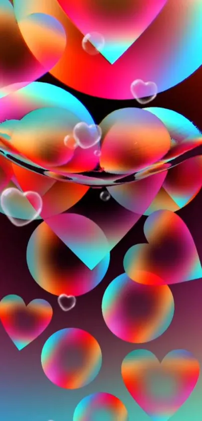 Colorful heart bubble wallpaper with vibrant design for mobile phones.