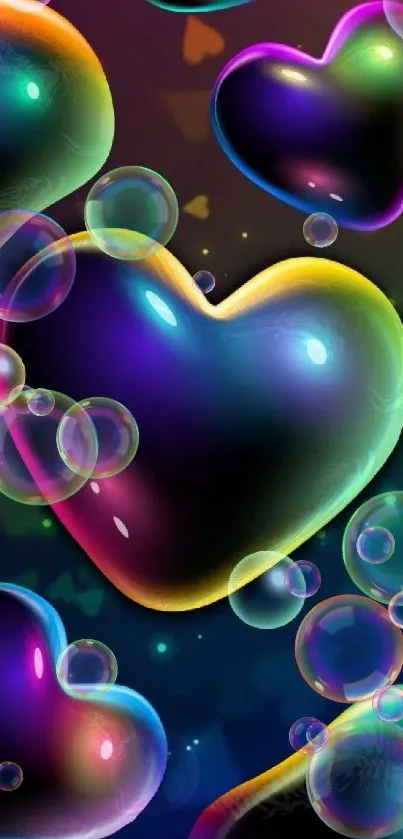 Vibrant neon heart bubble wallpaper for phones.