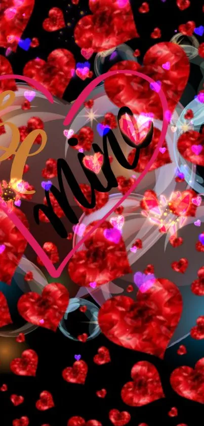 Colorful heart bubbles on a dark background, ideal for romantic phone screens.