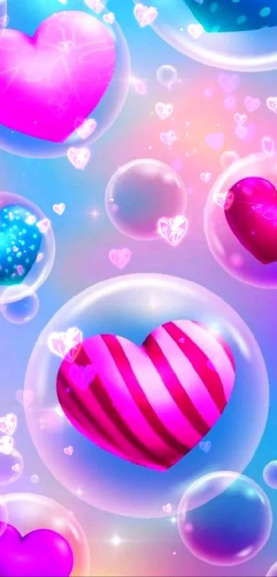 Colorful heart bubbles wallpaper for phone.