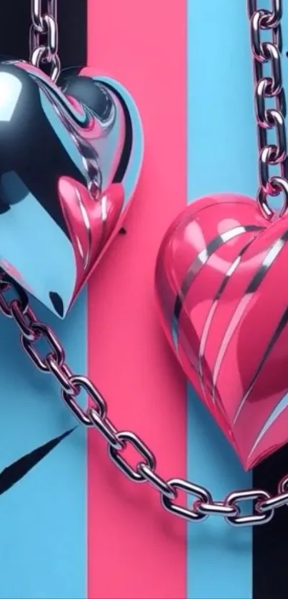 Vibrant heart chains with pink stripes wallpaper.