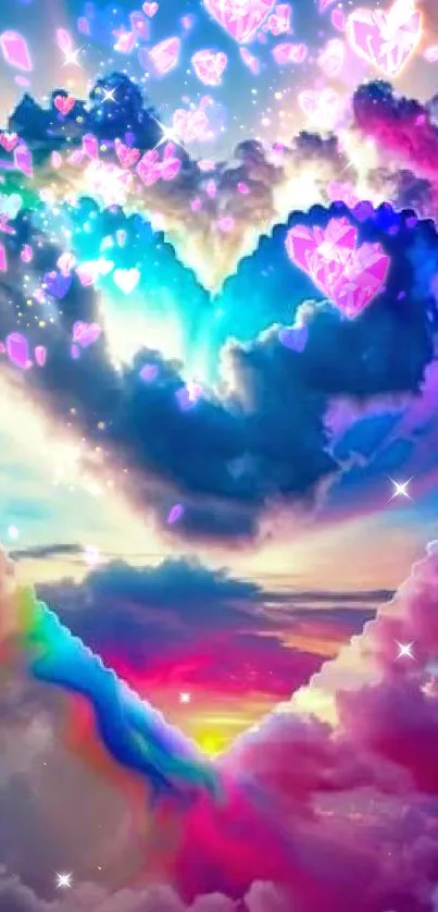 Heart-shaped colorful cloud in vibrant sky wallpaper.