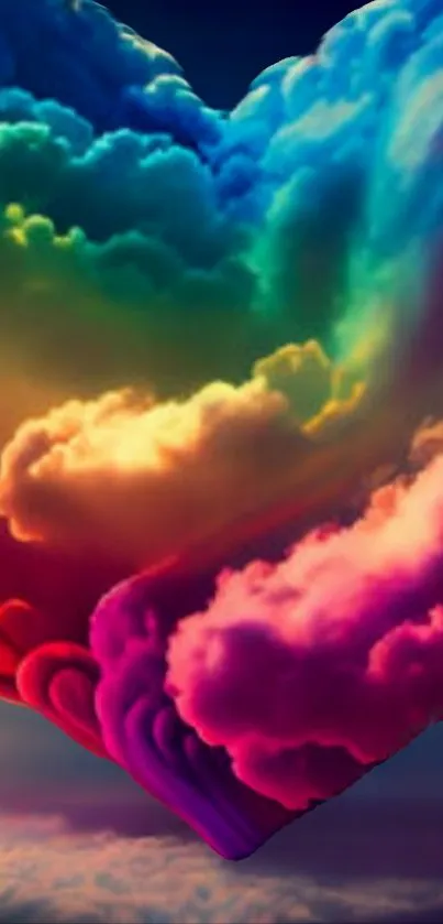 Heart-shaped rainbow cloud mobile wallpaper.