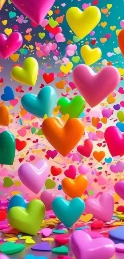 Colorful heart confetti wallpaper with vibrant tones.