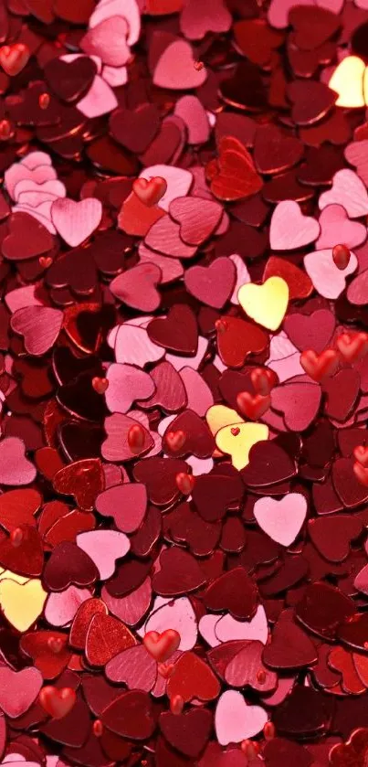 Heart-shaped red and pink confetti mobile wallpaper.