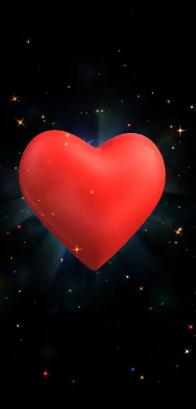 Red heart glowing in a starry cosmic background.