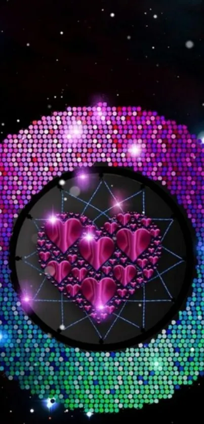 Vibrant purple heart with cosmic kaleidoscope background.