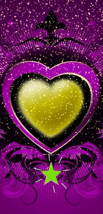 Vibrant purple wallpaper with neon heart design