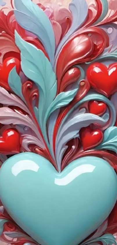 Vibrant heart-themed abstract mobile wallpaper