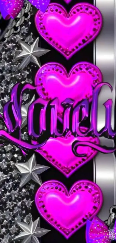 Vibrant heart-themed wallpaper in pink and silver for mobile.