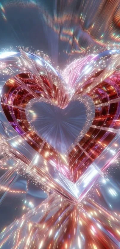 3D vibrant heart with sparkling colors on a mobile wallpaper.