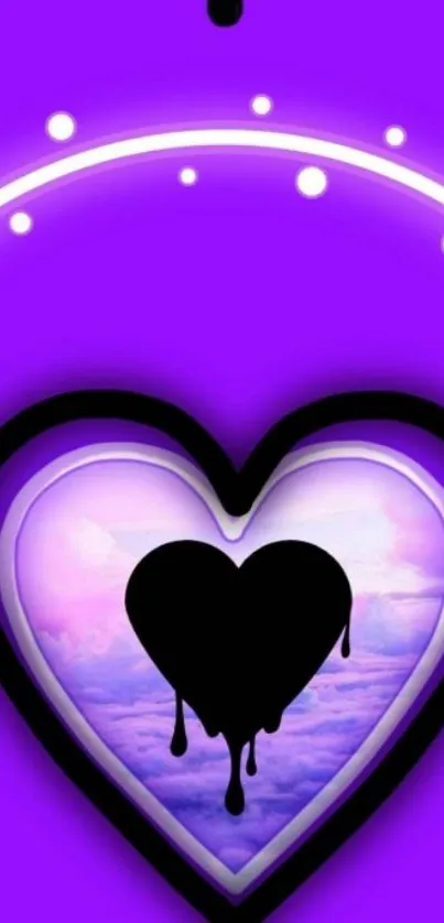 Vibrant purple wallpaper with black heart and drips.