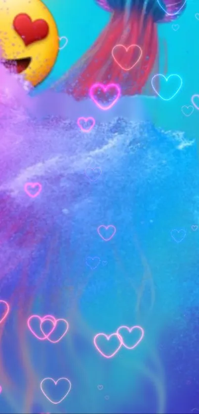 Vibrant heart emoji wallpaper with a colorful gradient background.