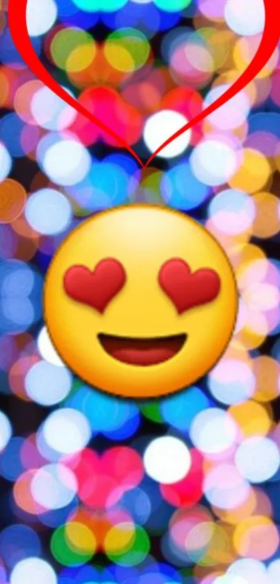 Heart-eyed emoji with colorful bokeh background.