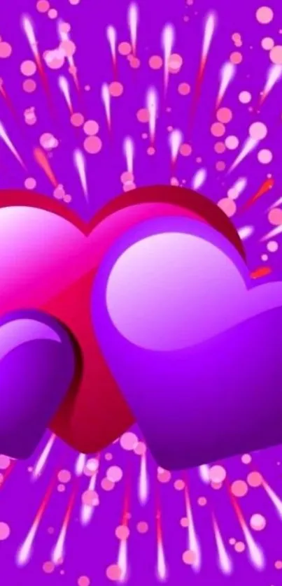 Colorful heart explosion on purple background.