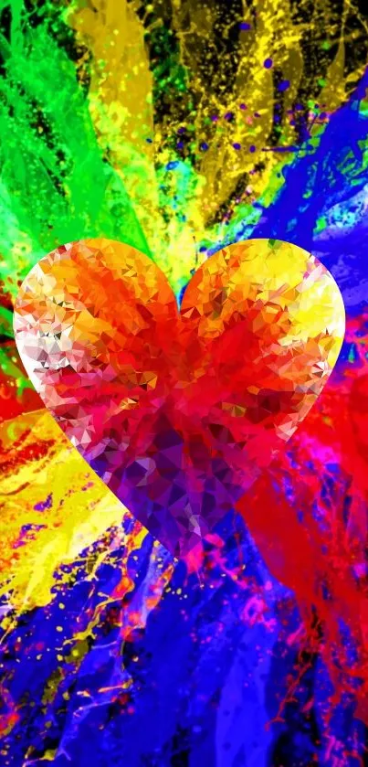 Vibrant heart with colorful splash background.