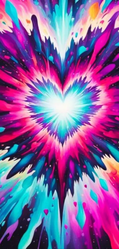 Vibrant abstract heart-shaped explosion wallpaper.