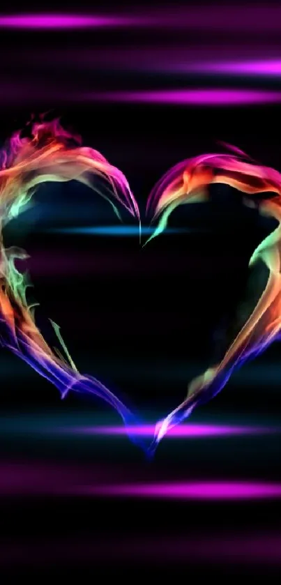 Vibrant flame heart with color on background.