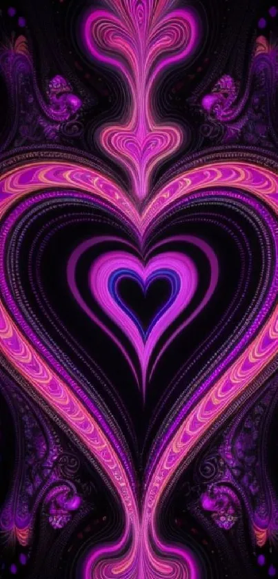 Vibrant fractal heart design in purple and magenta tones.