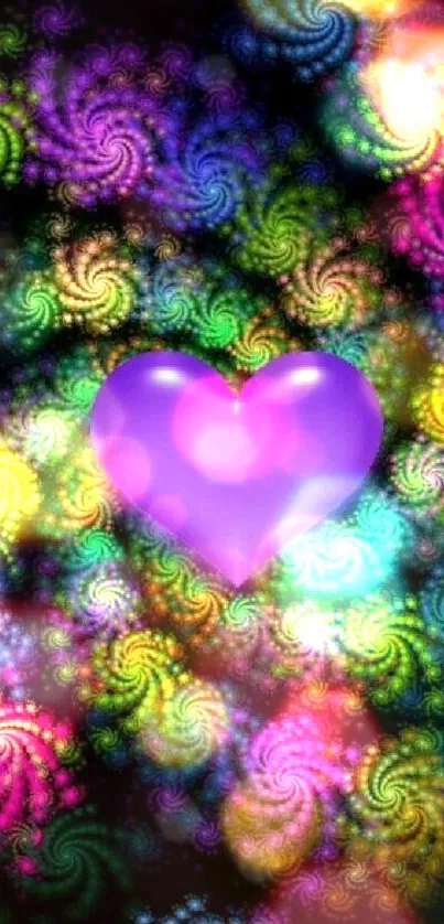 Purple heart with neon fractal swirls.