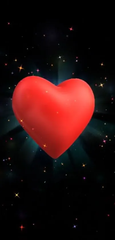 Red heart with starry galaxy background.