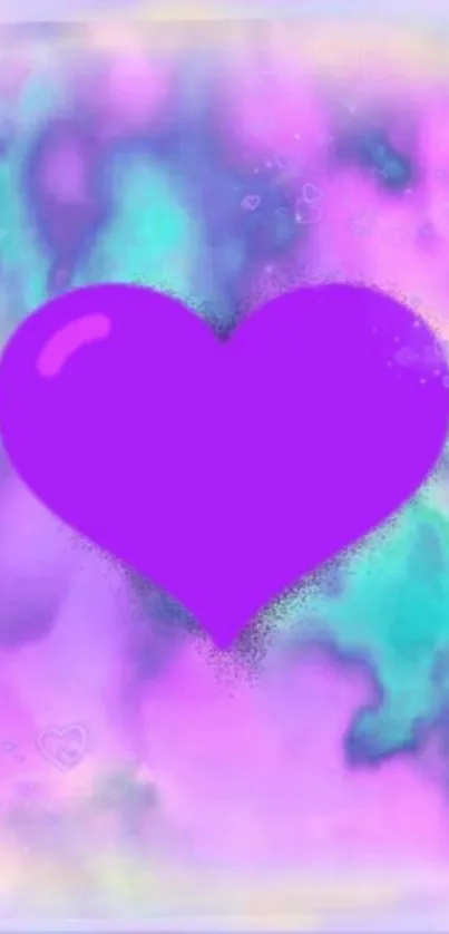 Purple heart on a vibrant pastel galaxy background.