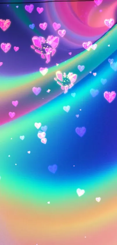 Vibrant indigo galaxy wallpaper with glowing hearts.