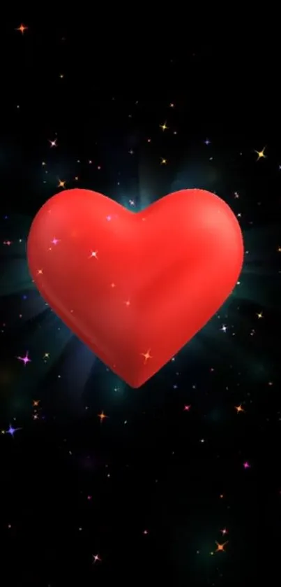 Red heart surrounded by stars on a black cosmic background.