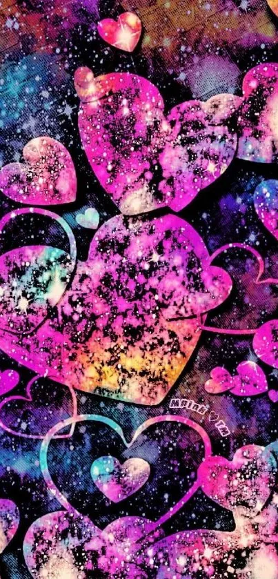 Colorful galaxy-themed heart wallpaper with cosmic effects.