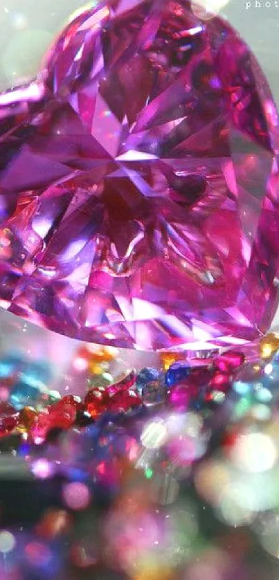 Vibrant heart-shaped gemstone in colorful mobile wallpaper.