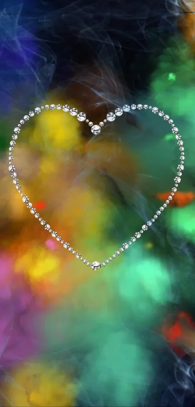 Diamond heart on a colorful abstract background.