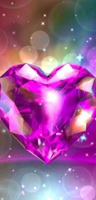 Vibrant magenta heart gem with neon glow and stars.