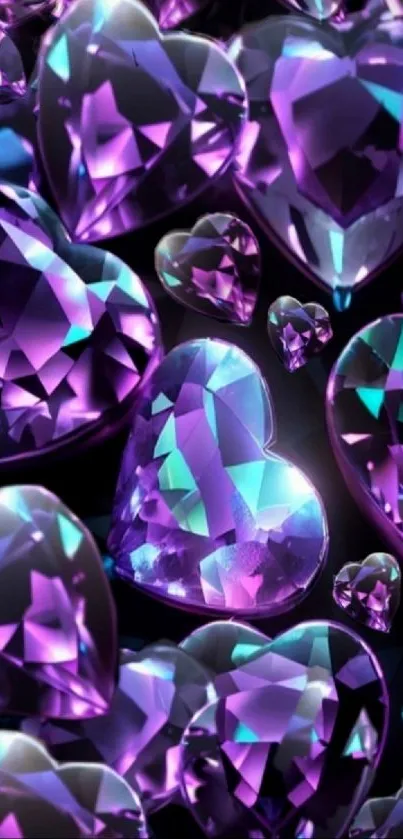 Vibrant purple heart-shaped gemstones wallpaper.