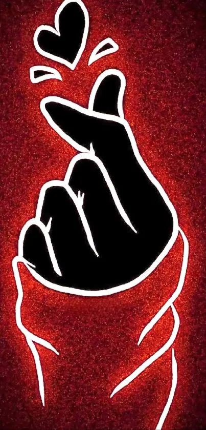 Red and black heart gesture wallpaper with glowing outline.