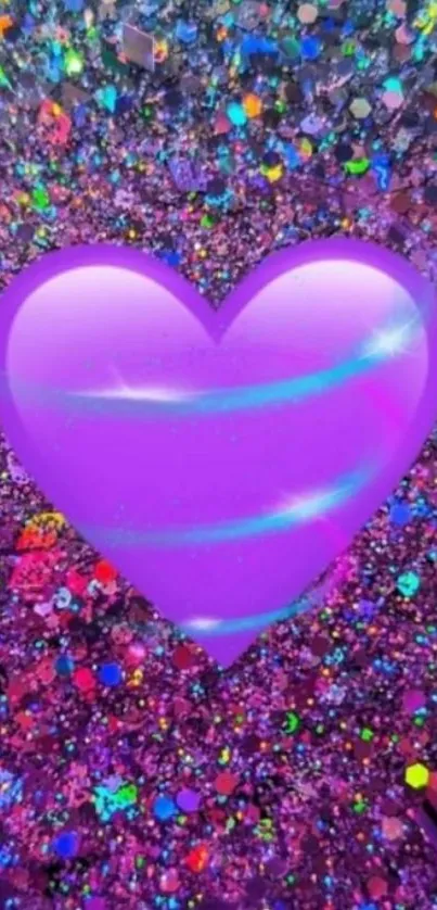 Purple heart glitter wallpaper with vibrant colors.