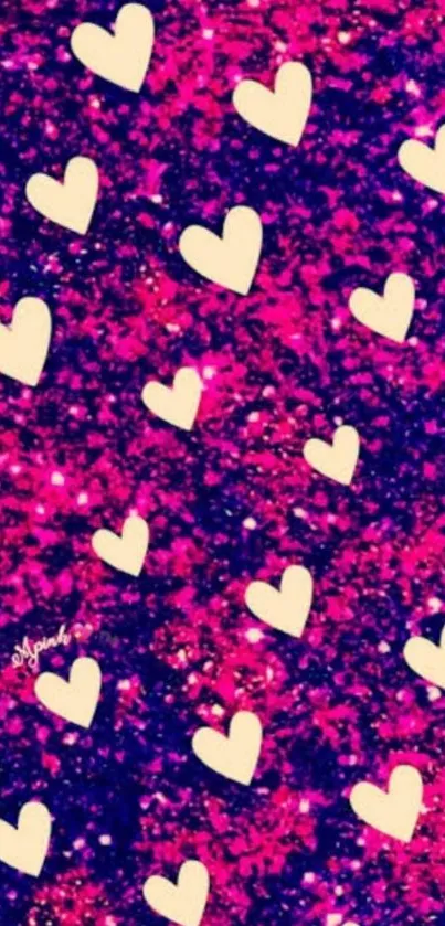 Colorful glitter wallpaper with heart pattern.