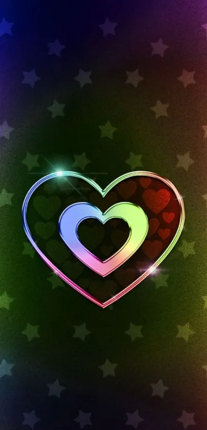 Vibrant heart mobile wallpaper with stars.