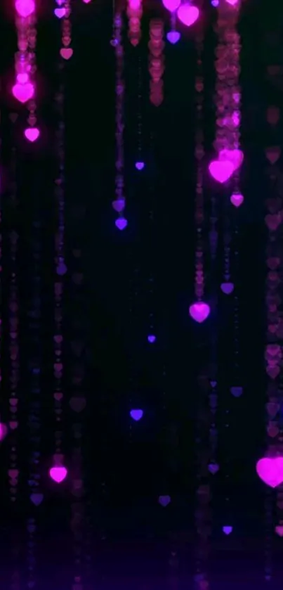 Glowing pink and purple heart wallpaper with a dark backdrop.